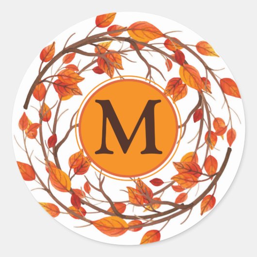 Thanksgiving najaar Herfst Foliage Wreatmonogram Ronde Sticker (Voorkant)