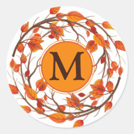 Thanksgiving najaar Herfst Foliage Wreatmonogram Ronde Sticker