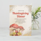 Thanksgiving Najaar Herfst Rode paddenstoelen Goud Kaart (Staand voorkant)