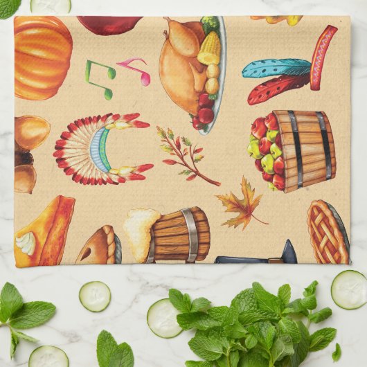 Thanksgiving najaar Herfst Turkey Pumpkin Kitchen Theedoek (Gevouwen)