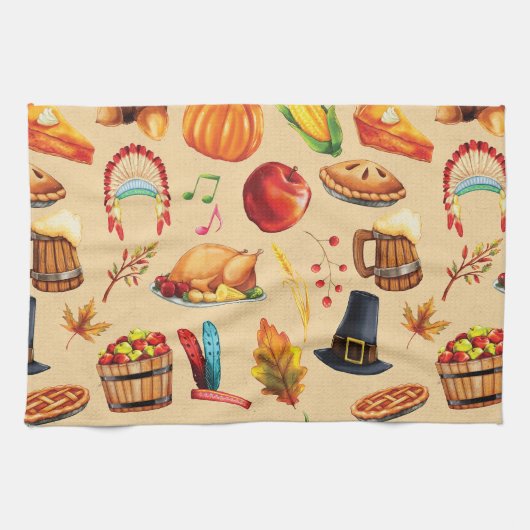 Thanksgiving najaar Herfst Turkey Pumpkin Kitchen Theedoek (Horizontaal)