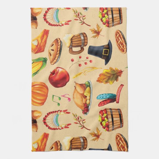 Thanksgiving najaar Herfst Turkey Pumpkin Kitchen Theedoek (Verticaal)