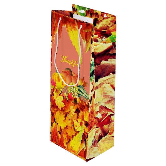 Thanksgiving najaar wijn wijn cadeautas (Voorkant Gekanteld)