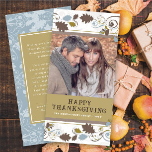 Thanksgiving najaars fall Leaves Brown Swirls Feestdagenkaart