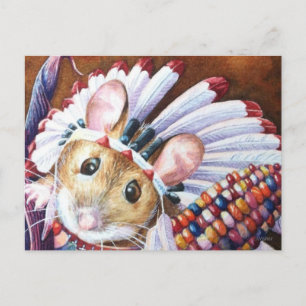 Thanksgiving Native American Mouse Waterverf Art Briefkaart