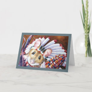 Thanksgiving Native American Muis Watercolor Kunst Kaart