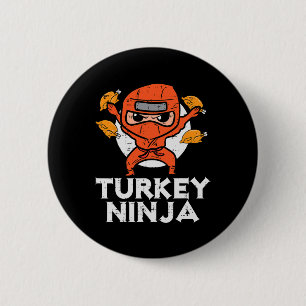 Thanksgiving Ninja Turkije Grappige Herfst Boys Ki Ronde Button 5,7 Cm
