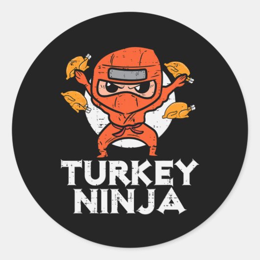 Thanksgiving Ninja Turkije Grappige Herfst Boys Ki Ronde Sticker (Voorkant)