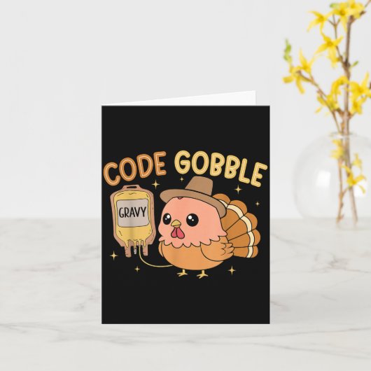 Thanksgiving Nurse Code Gobble Funny Rn Cna Medica Kaart (Gele Bloem)