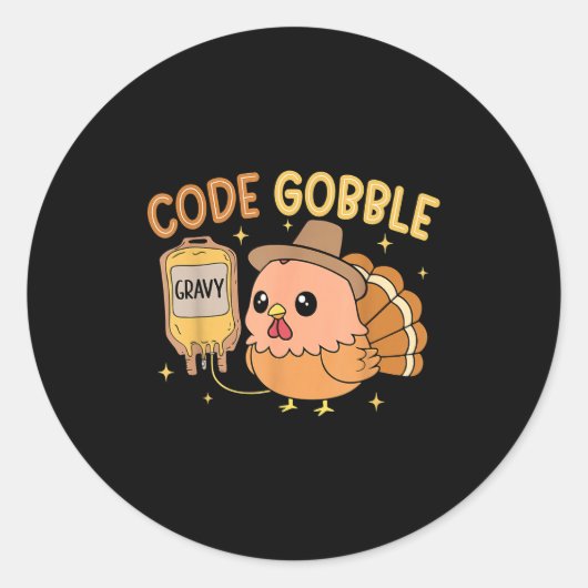 Thanksgiving Nurse Code Gobble Funny Turkey Rn Cna Ronde Sticker (Voorkant)