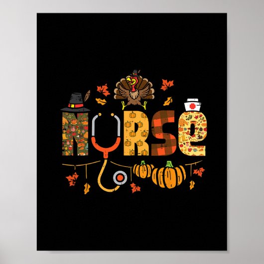 Thanksgiving Nurse Stethoscope Fall Scrub Top Er M Poster (Voorkant)