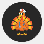 Thanksgiving Nurse Turkey Nurses Scrub Top Nursing Ronde Sticker (Voorkant)