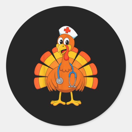 Thanksgiving Nurse Turkey Nurses Scrub Top Nursing Ronde Sticker (Voorkant)