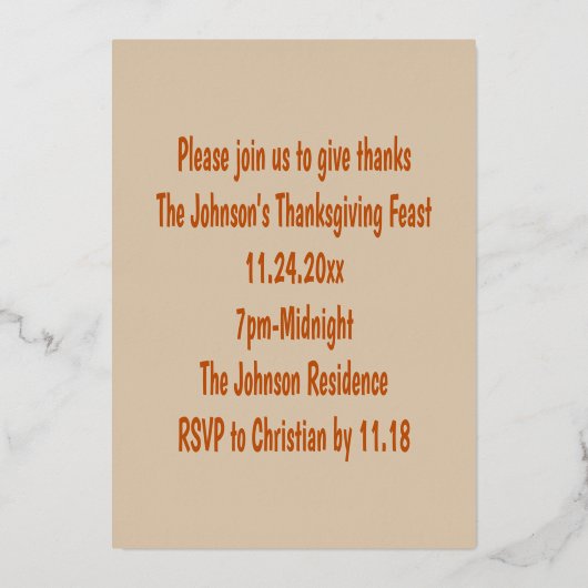 Thanksgiving Oak laat aangepaste feesten uitnodige Folie Uitnodiging (Achterkant)