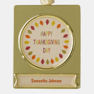 Thanksgiving Oak Verlaat aangepaste naam Verguld Banner Ornament
