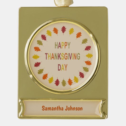 Thanksgiving Oak Verlaat aangepaste naam Verguld Banner Ornament (Voorkant)