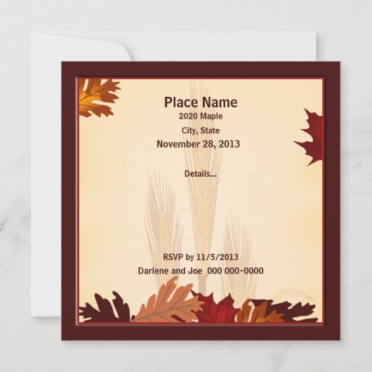 Thanksgiving oogstontwerp kaart (Achterkant)