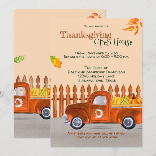 Thanksgiving Open House Oranje Truck Fun Kaart (Voorkant / Achterkant)