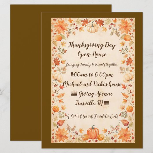 Thanksgiving Open Huis Feestuitnodiging Feestdagenkaart (Voorkant / Achterkant)