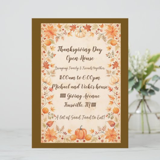 Thanksgiving Open Huis Feestuitnodiging Feestdagenkaart (Staand voorkant)