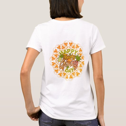 Thanksgiving Orange Bohemian Mandala Autumn Leaves T-shirt (Achterkant)