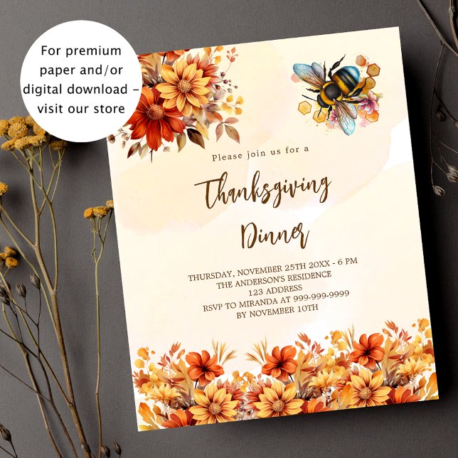 Thanksgiving oranje bloemen Bijenuitnodiging (Creator heeft geüpload)