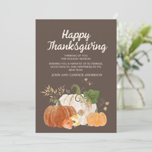 Thanksgiving Oranje Bruine Pompoenen Herfst Kaart (Staand voorkant)