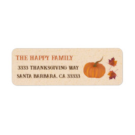Thanksgiving oranje pompoenbladeren rustiek etiket