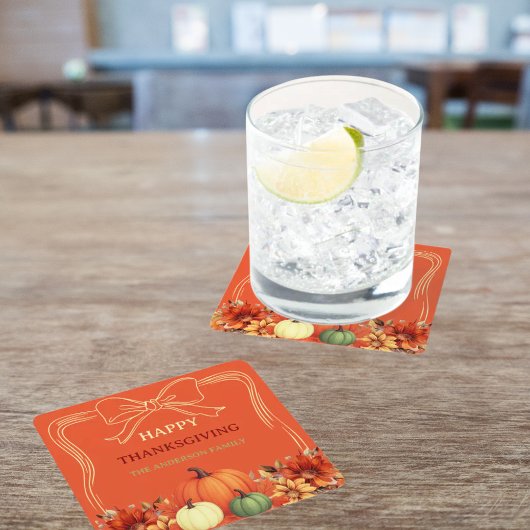 Thanksgiving oranje pompoenboog handgetekend kartonnen onderzetters