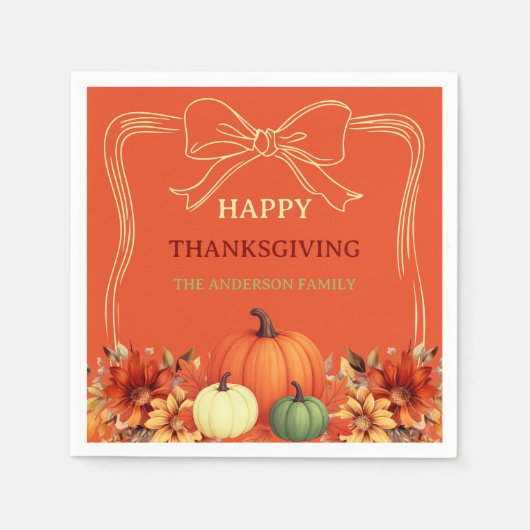 Thanksgiving oranje pompoenboog handgetekend servet (Voorkant)
