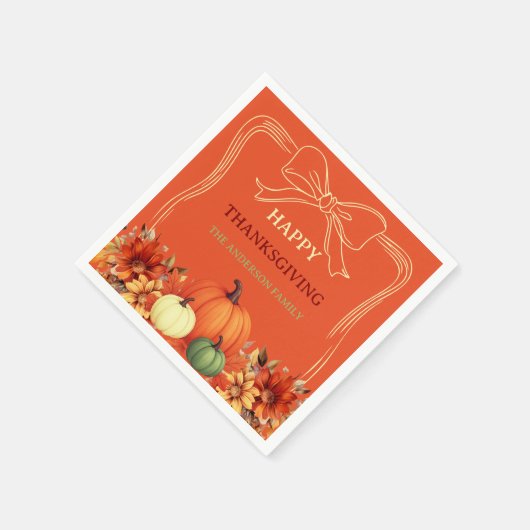 Thanksgiving oranje pompoenboog handgetekend servet (Hoek)