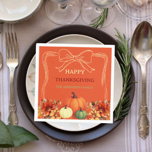 Thanksgiving oranje pompoenboog handgetekend servet