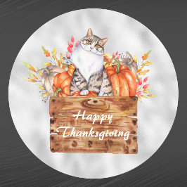 Thanksgiving Oranje pompoenen Cat Floral Ronde Sticker