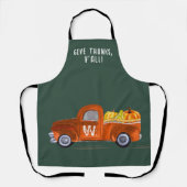 Thanksgiving Oranje Pompoenen Truck Fun Monogram Schort (Voorkant)