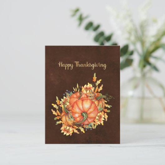 Thanksgiving Oranje pompoenen Zonnebloem Bouquet Feestdagenkaart (Staand voorkant)