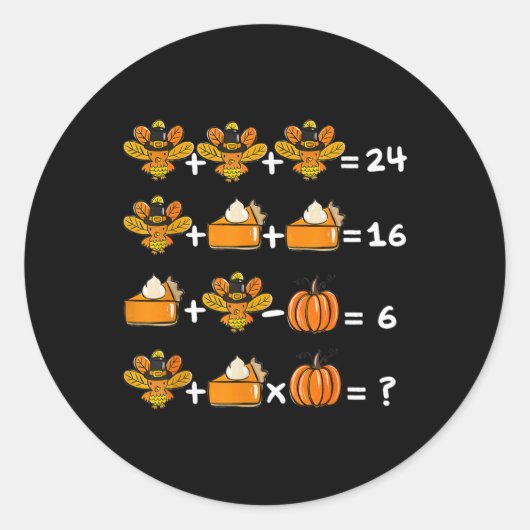 Thanksgiving Order Of Operations Math Teacher Quiz Ronde Sticker (Voorkant)