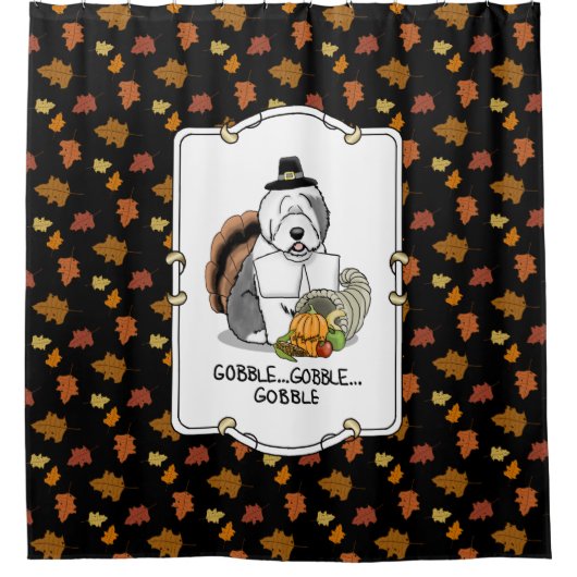 Thanksgiving Oude Engelse Sheepdog (grijs 1) Fun Douchegordijn (Voorkant)
