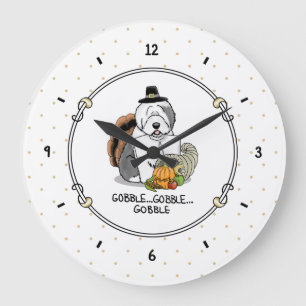 Thanksgiving Oude Engelse Sheepdog (grijs 1) Fun Grote Klok