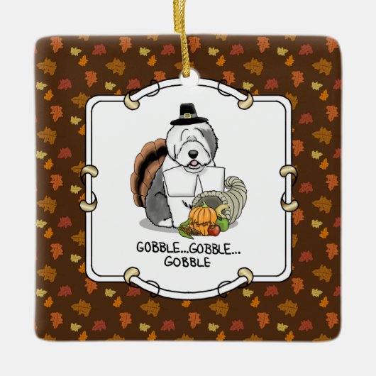 Thanksgiving Oude Engelse Sheepdog (grijs 1) Fun Keramisch Ornament (Voorkant)