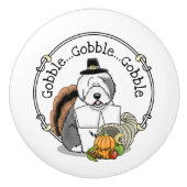 Thanksgiving Oude Engelse Sheepdog (grijs 1) Fun Keramische Knop (Voorkant)