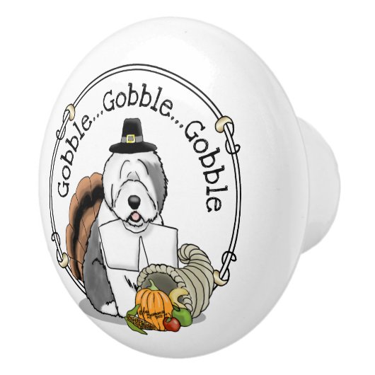 Thanksgiving Oude Engelse Sheepdog (grijs 1) Fun Keramische Knop (Rechts)