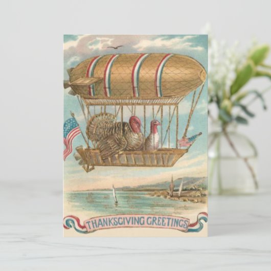 Thanksgiving over de VS-vlag van Hot Air Feestdagenkaart (Staand voorkant)
