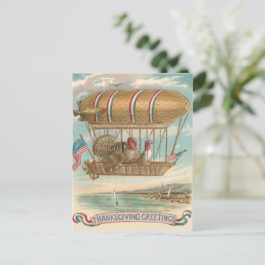 Thanksgiving over de VS-vlag van Hot Air Feestdagenkaart (Staand voorkant)