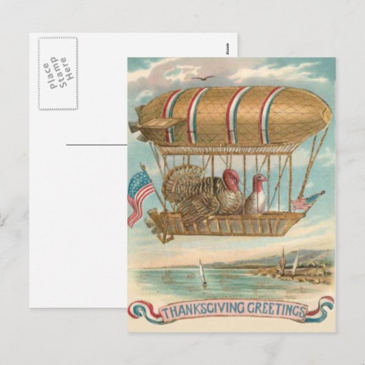 Thanksgiving over de VS-vlag van Hot Air Feestdagenkaart (Voorkant / Achterkant)