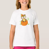 Thanksgiving Owl, bruine boomgaard, veren, pompoen T-shirt (Voorkant)