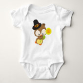 Thanksgiving Owl, bruine roeien, pelgrim Pet, vent Romper (Voorkant)