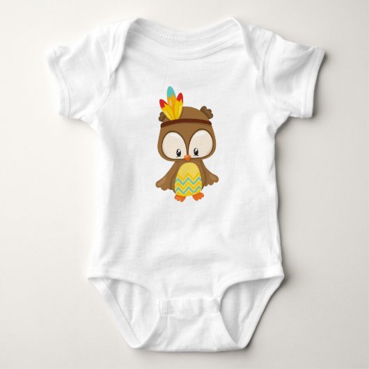 Thanksgiving Owl, bruine roeien, verkuilen, veren Romper (Voorkant)