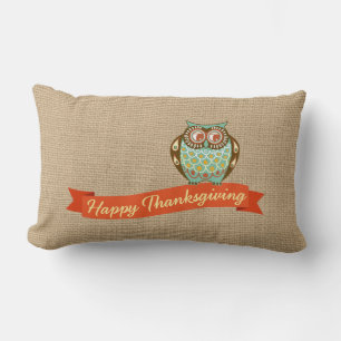 Thanksgiving Owl Pillow op faux Burlap Kussen