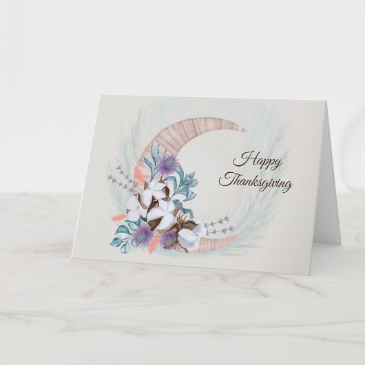 Thanksgiving Paarse Thistle Cotton Moon Floral Feestdagen Kaart