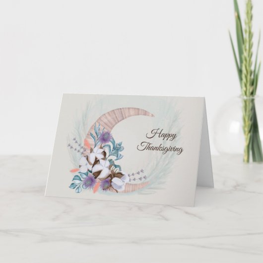 Thanksgiving Paarse Thistle Cotton Moon Floral Feestdagen Kaart (Voorkant)